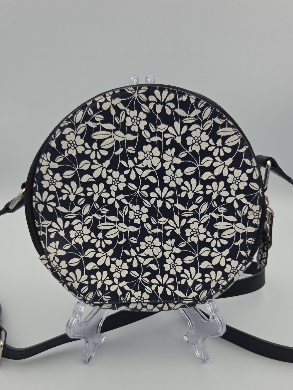 Brooks Brothers Navy and Whitr Floral Canteen Crossbody Bag